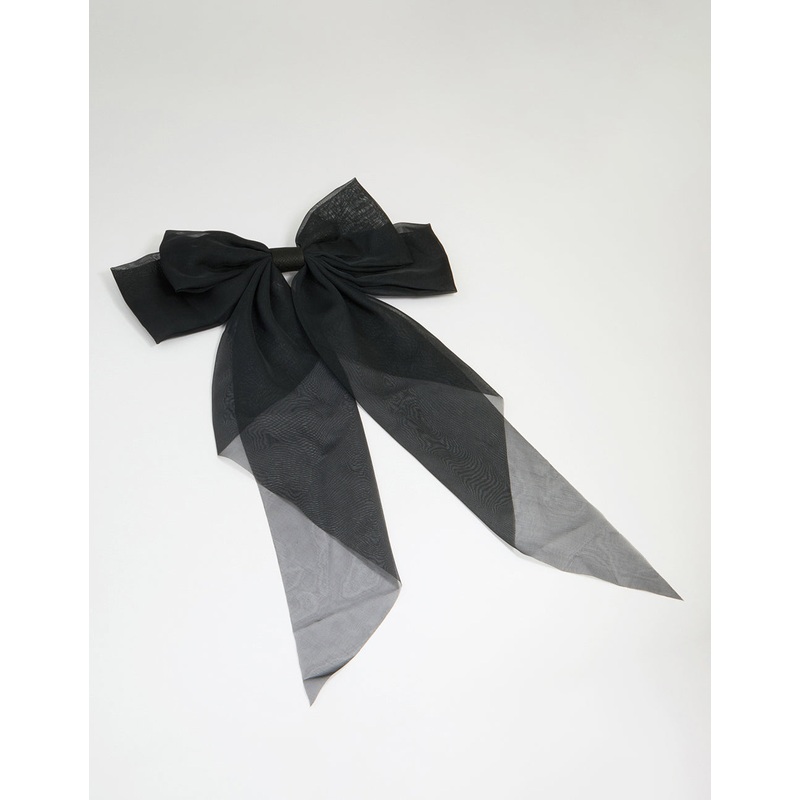 Black Opaque Fabric Drop Bow Hair Clip