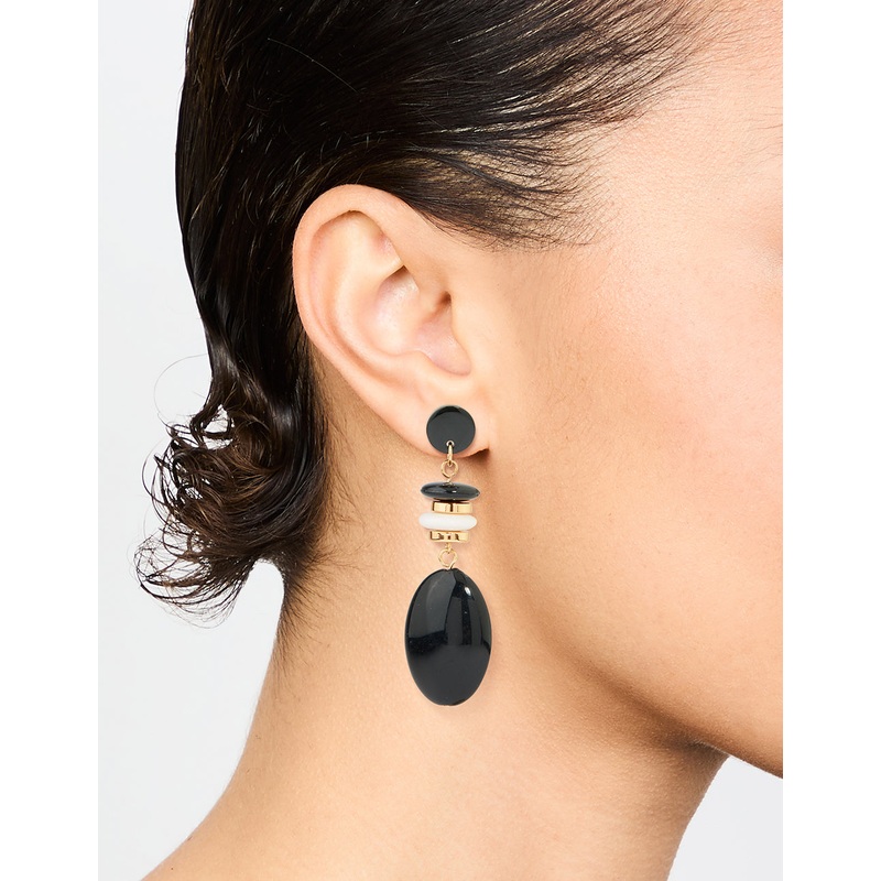 Gold Black Beaded Drop Earrings