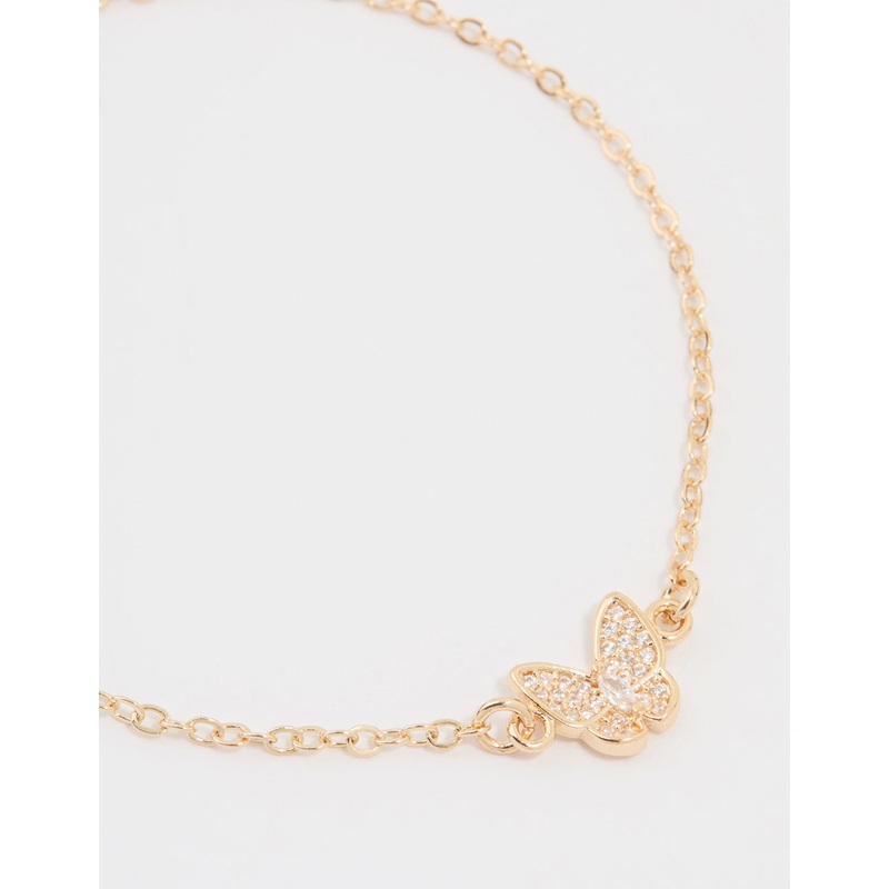 Gold Butterfly Cubic Zirconia Toggle Bracelet