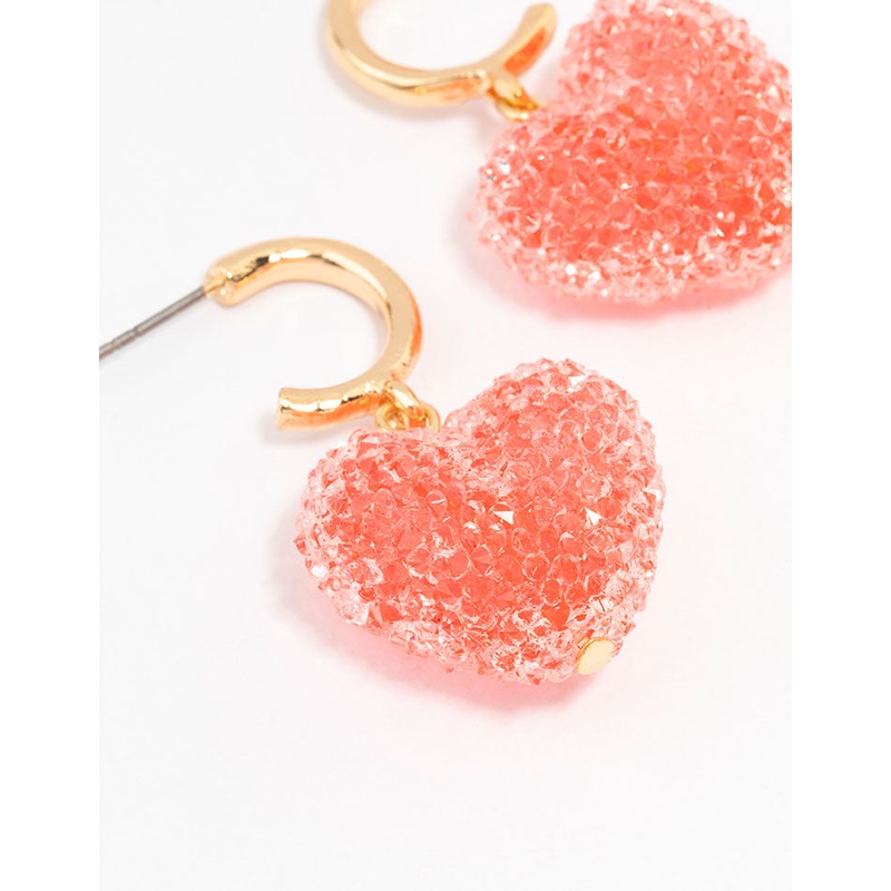 Gold Gummy Heart C Shaped Hoop Earrings