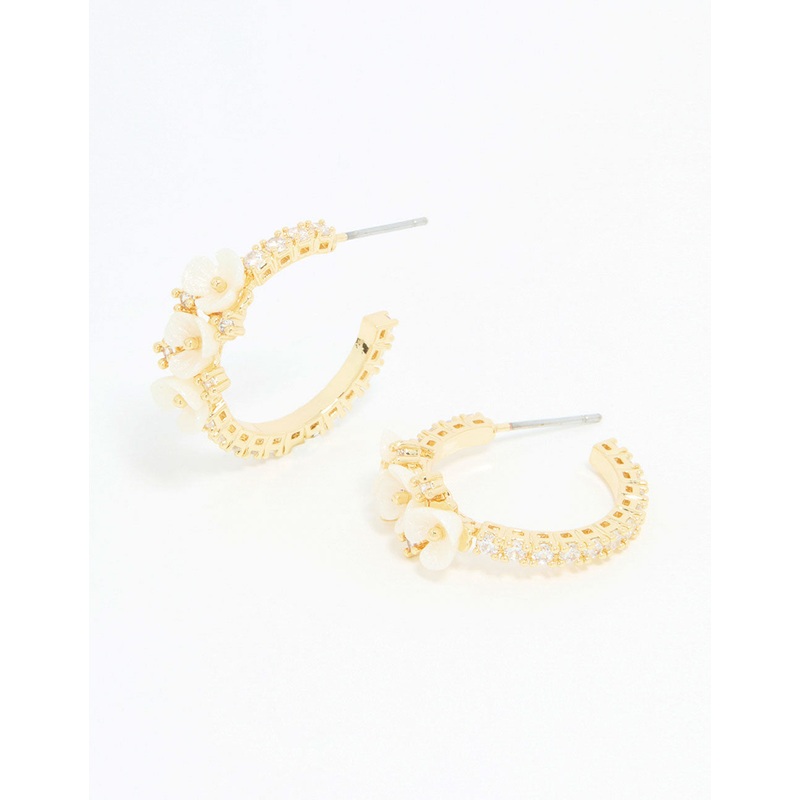 Gold Plated Dainty Floral Hoop Earrings