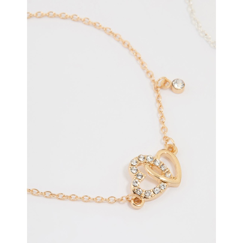 Mixed Metal Diamante Heart Link Bracelets 2-Pack
