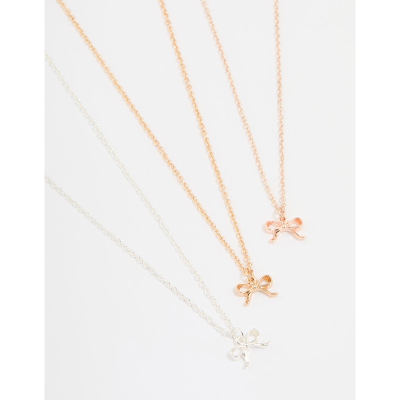 Mixed Metals Bow Necklaces 3-Pack