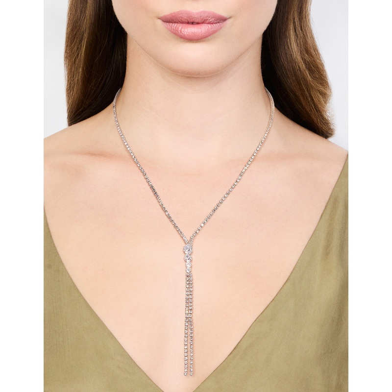 Silver Double Chain Drop Necklace