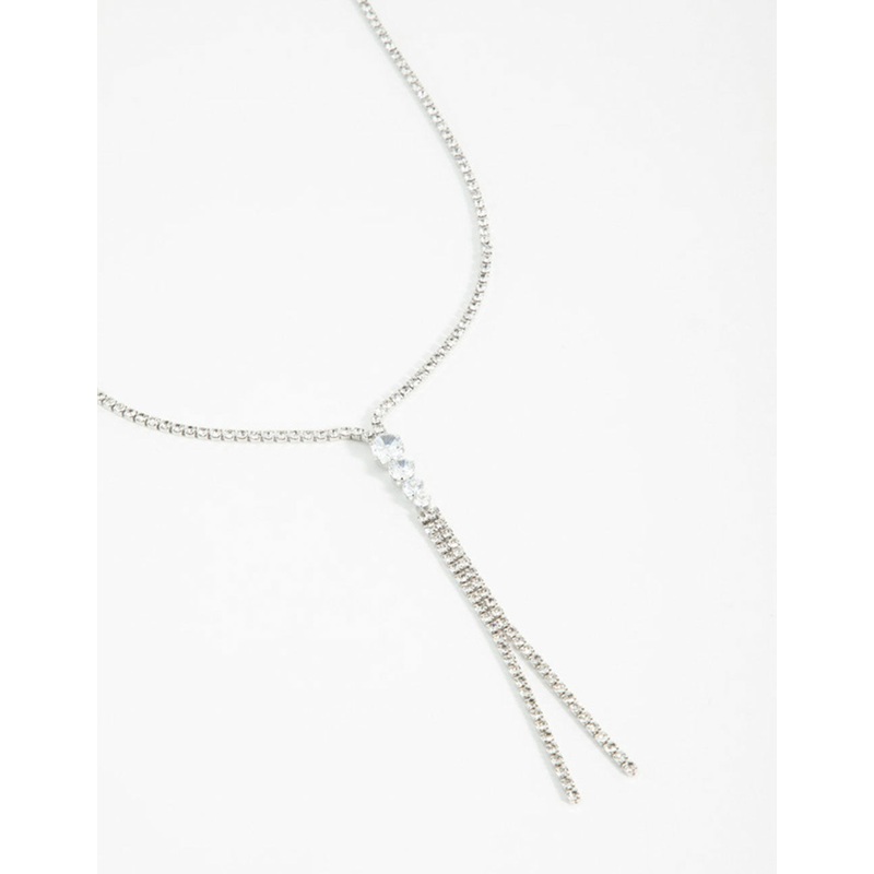 Silver Double Chain Drop Necklace