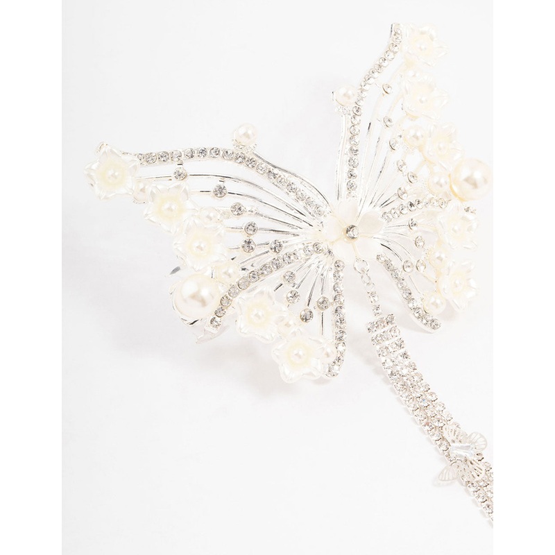 Silver Floral Diamante Butterfly Clip