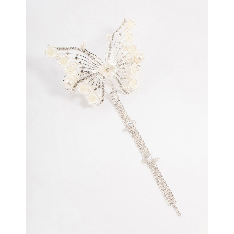 Silver Floral Diamante Butterfly Clip