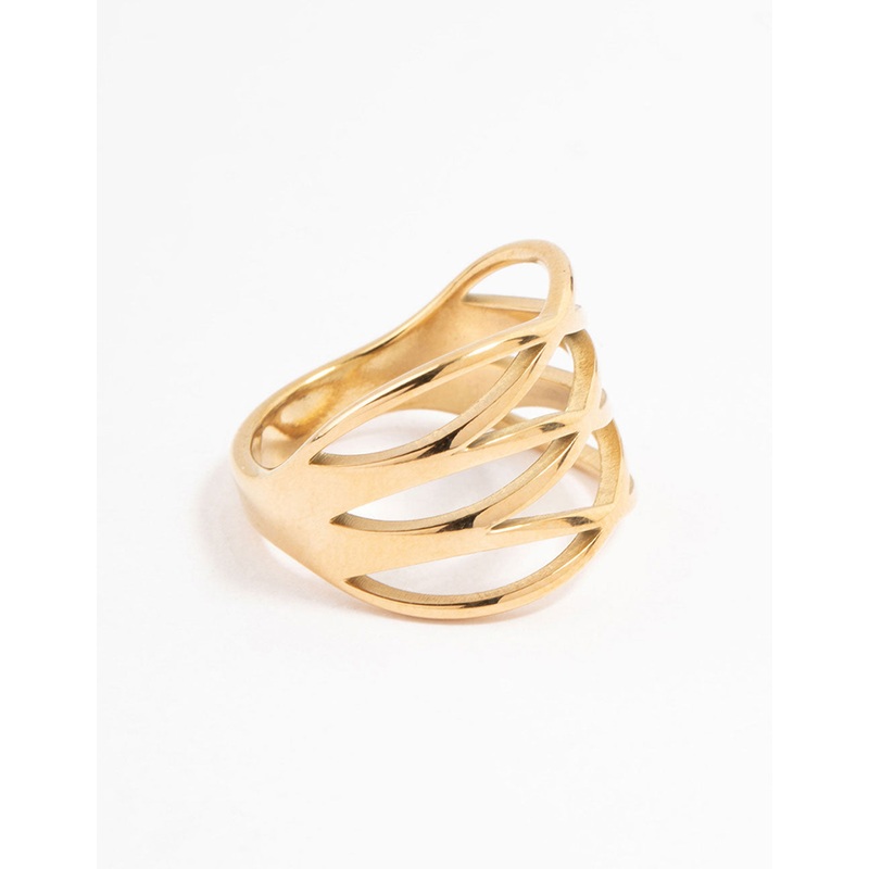 Waterproof Gold Plated Stainless Steel Crossover Ring