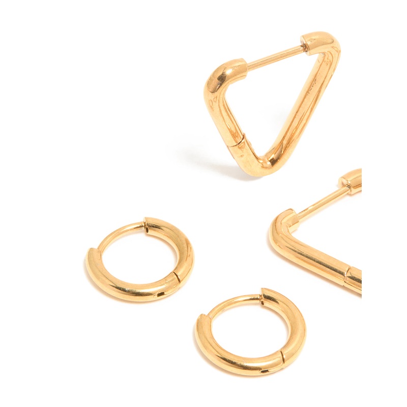 Waterproof Gold Plated Stainless Steel Hoop Earrings 3-Pack