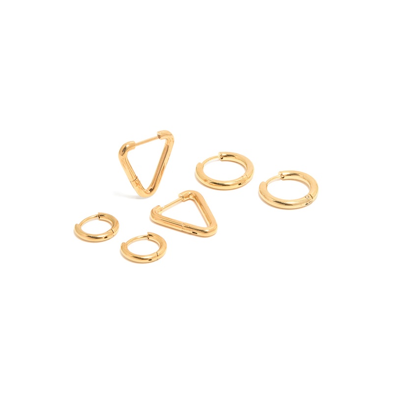 Waterproof Gold Plated Stainless Steel Hoop Earrings 3-Pack