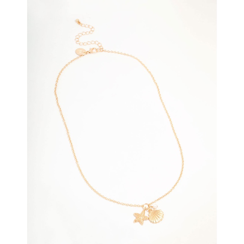 Gold Clam Shell & Starfish Necklace