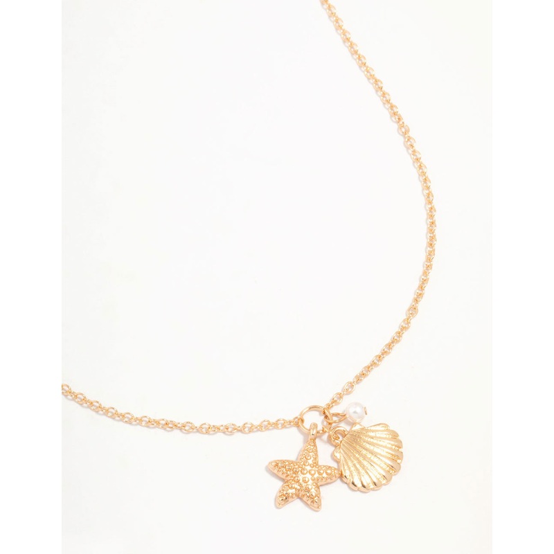 Gold Clam Shell & Starfish Necklace