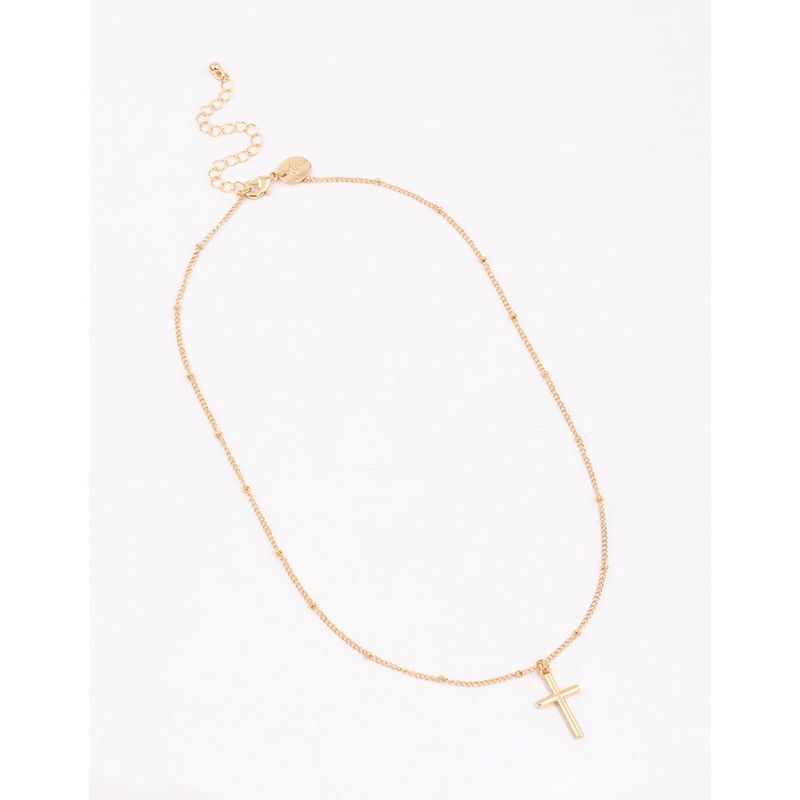 Gold Classic Cross Ball Chain Necklace