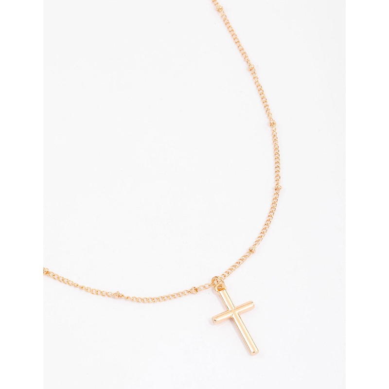Gold Classic Cross Ball Chain Necklace