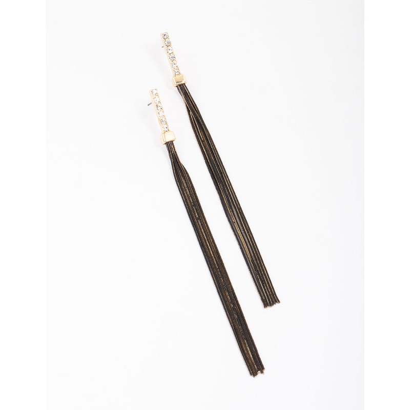 Gold Diamante Cup Chain Drop Earrings