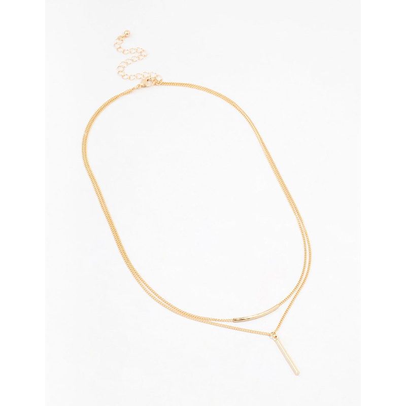 Gold Double Chain Bar Necklace