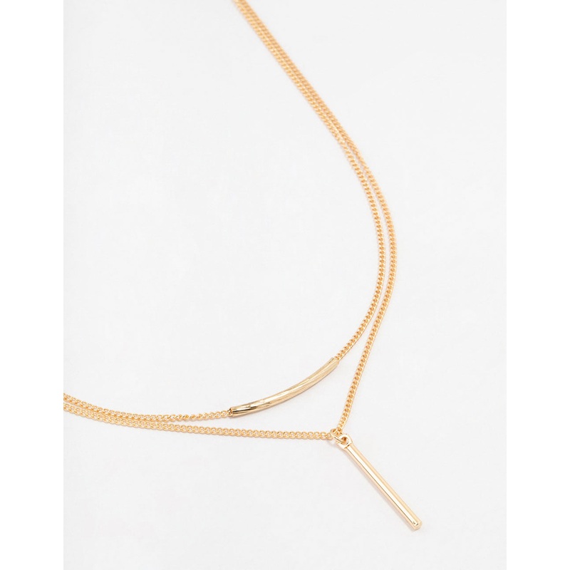 Gold Double Chain Bar Necklace