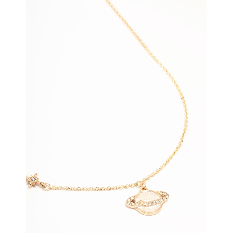Gold Enamel Planet Drop Necklace