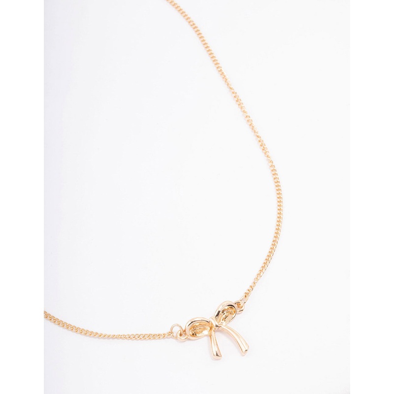 Gold Plain Bow Necklace