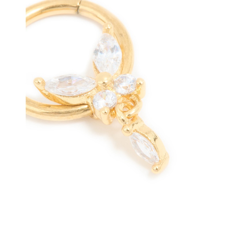 Gold Plated Surgical Steel Cubic Zirconia Marquise Drop Clicker Ring