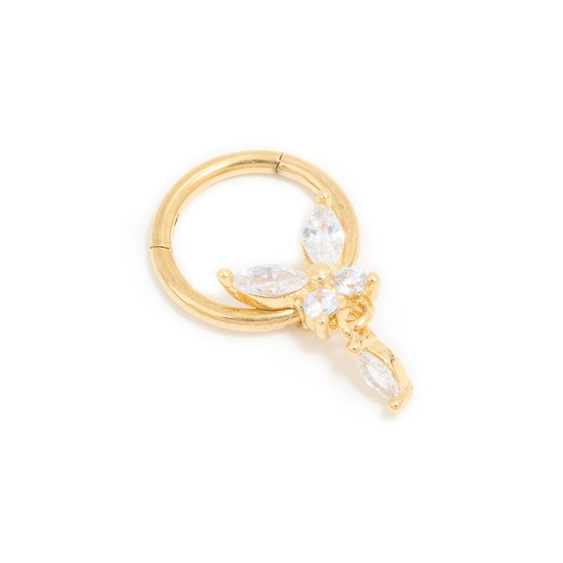 Gold Plated Surgical Steel Cubic Zirconia Marquise Drop Clicker Ring