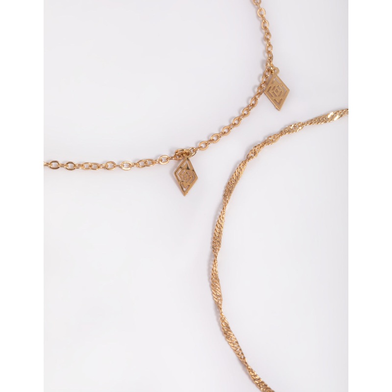 Gold Twist Diamante Anklet Set