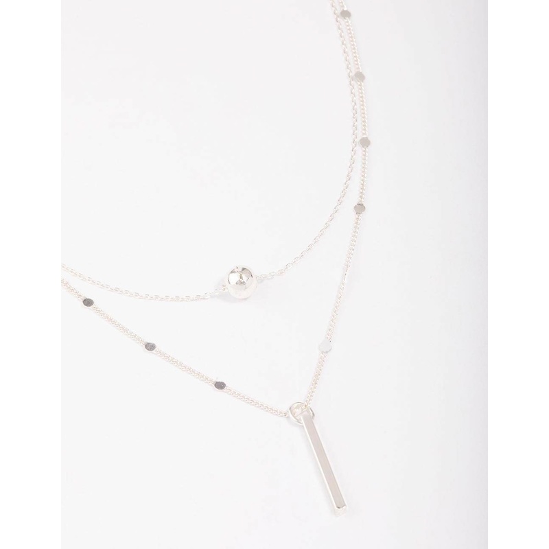 Silver Bar & Ball Layered Necklace