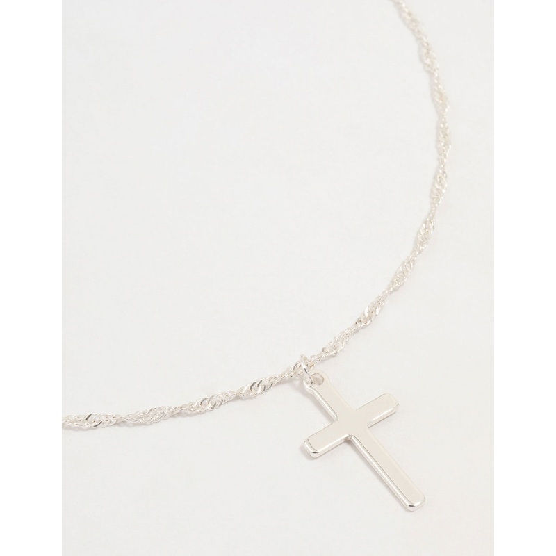 Silver Cross Twisted Chain Pendant Necklace
