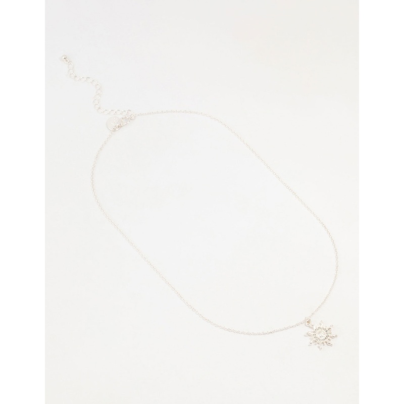 Silver Diamante Sun Pendant Necklace