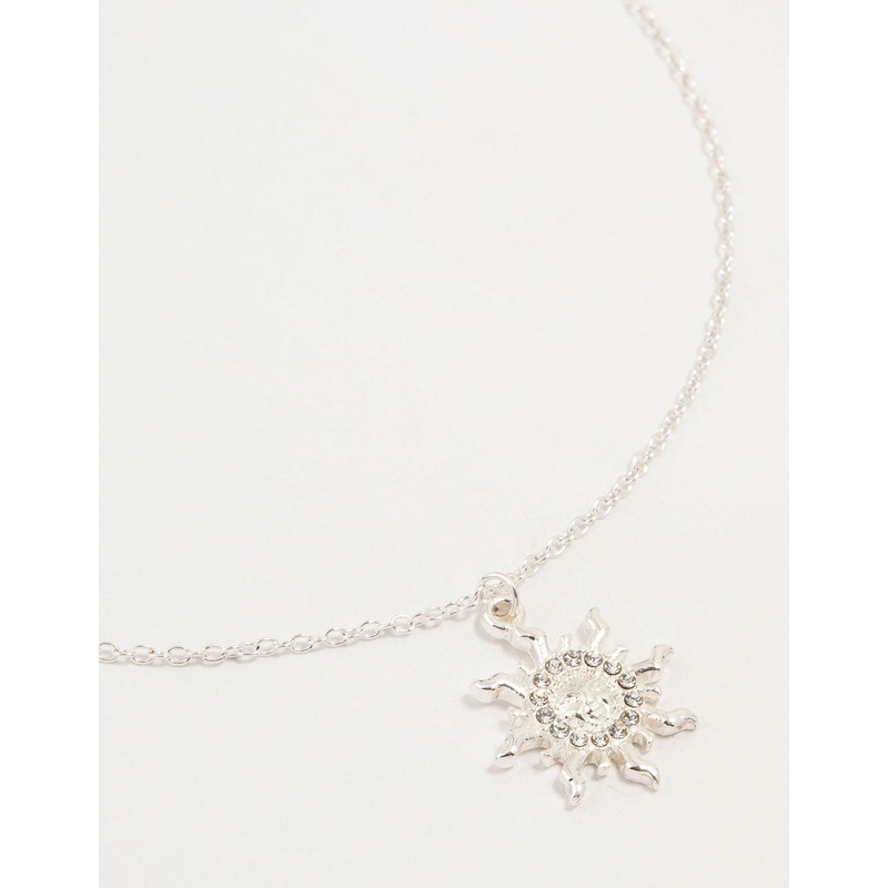 Silver Diamante Sun Pendant Necklace