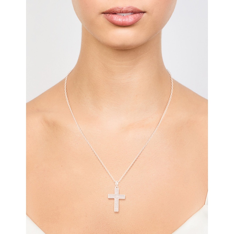 Silver Glitter Cross Necklace