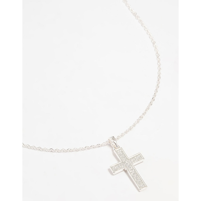 Silver Glitter Cross Necklace