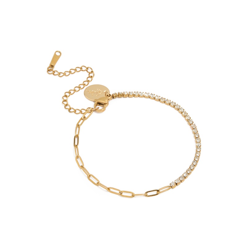 Waterproof Gold Plated Stainless Steel Cubic Zirconia Pin Chain Bracelet