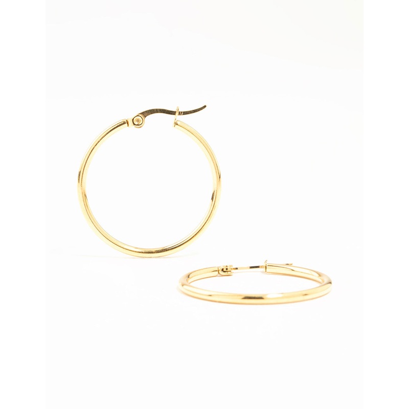 Waterproof Gold Plated Stainless Steel Fine Hoop Earrings