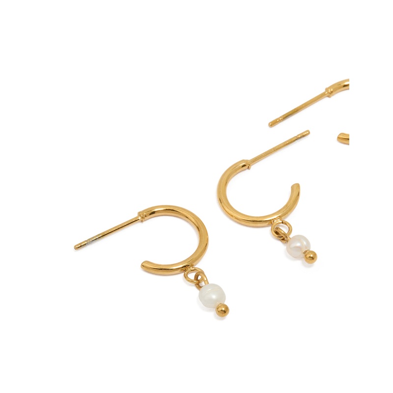 Waterproof Gold Plated Stainless Steel Pearl & Starfish Hoop Earrings 2-Pack