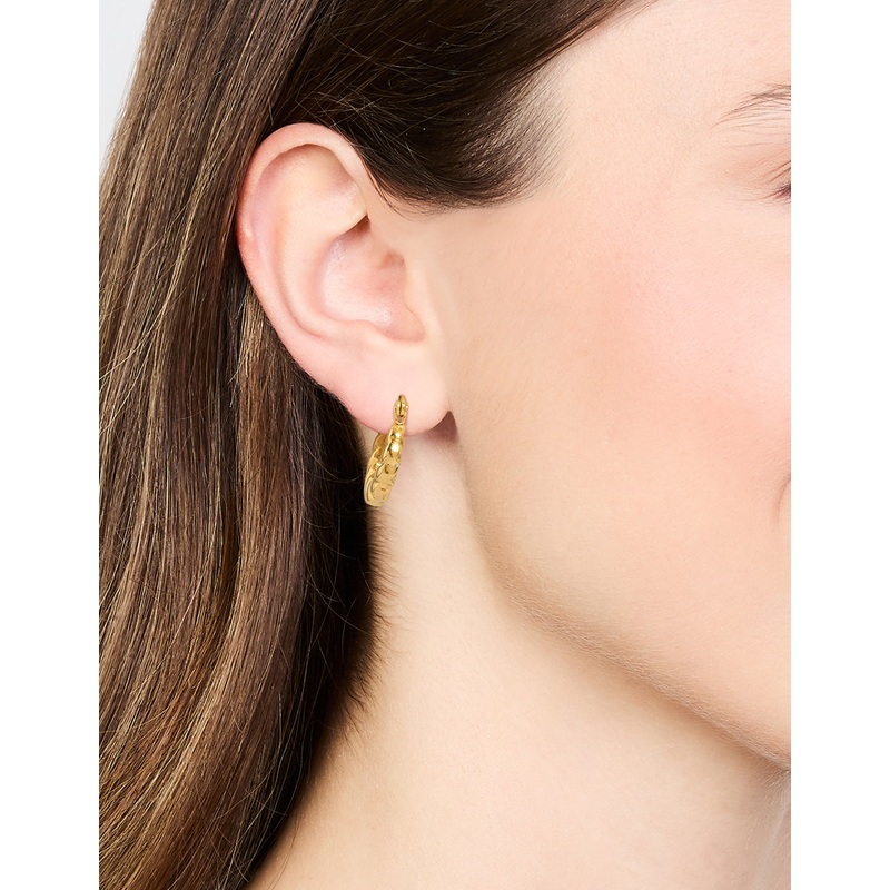 Waterproof Gold Plated Stainless Steel Textured Crescent Hoop Earrings