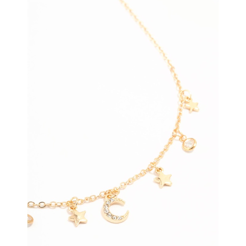 Gold Celestial Diamante Drop Necklace