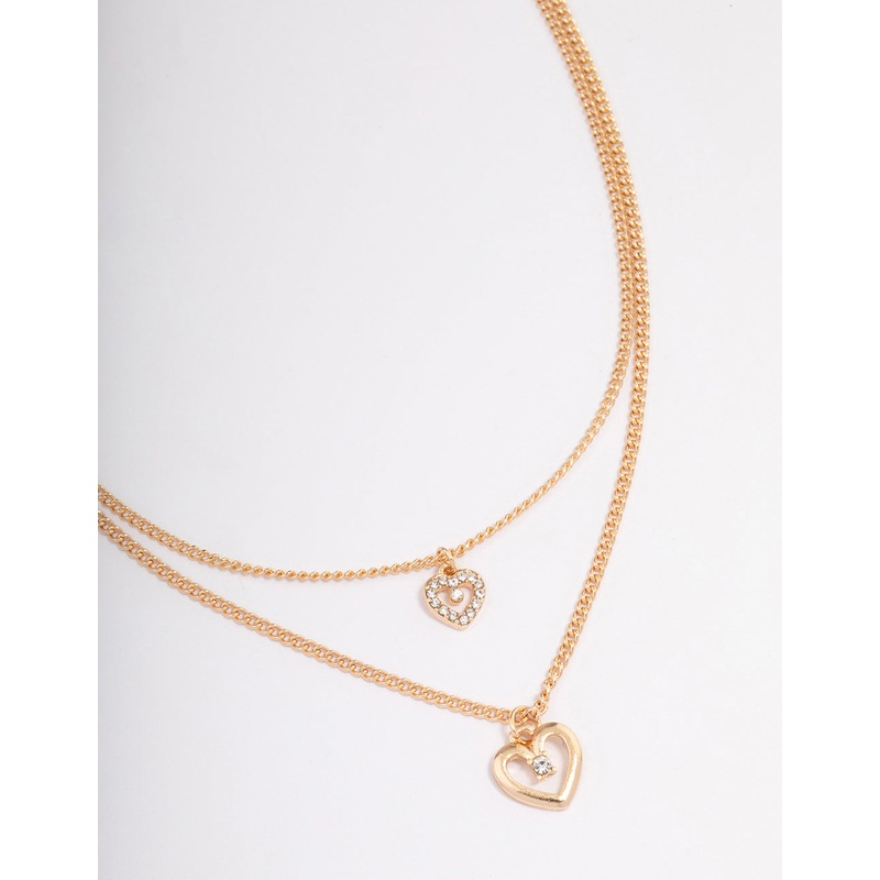 Gold Double Chain Heart Diamante Necklace