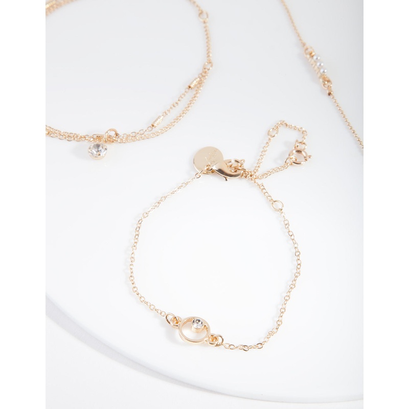 Gold Pearl Friendship Anklet Bracelet Pack