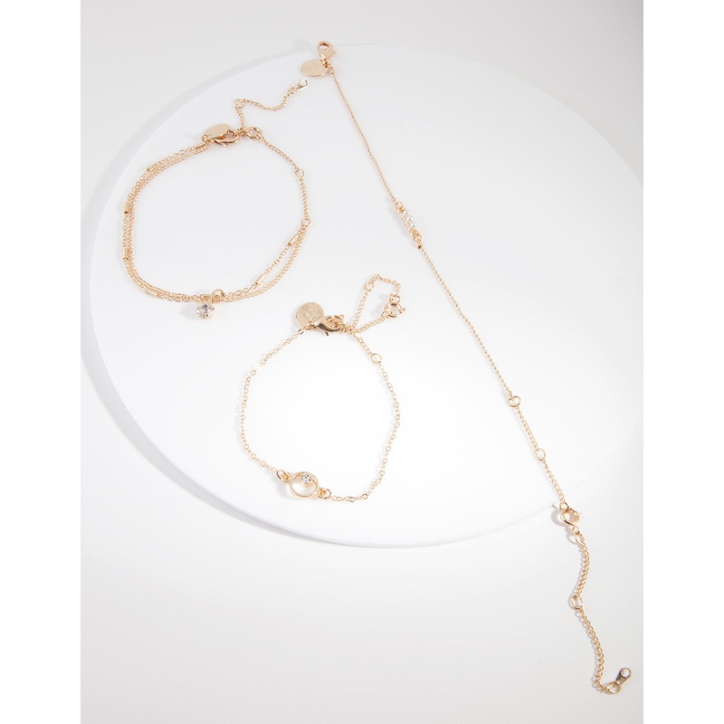 Gold Pearl Friendship Anklet Bracelet Pack