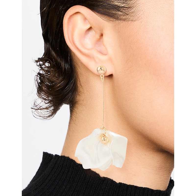 Gold White Pearlised Petal Drop Earrings