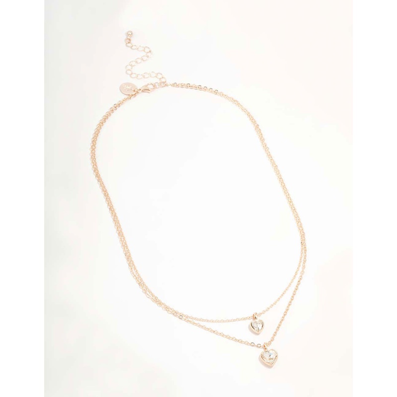 Rose Gold Diamante Heart Layered Necklace