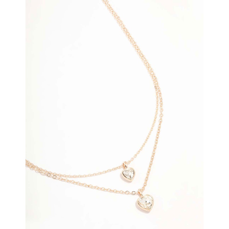 Rose Gold Diamante Heart Layered Necklace