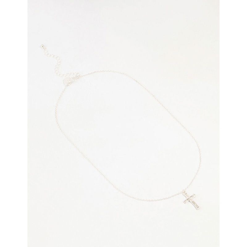Silver Diamante Cross Pendant Necklace