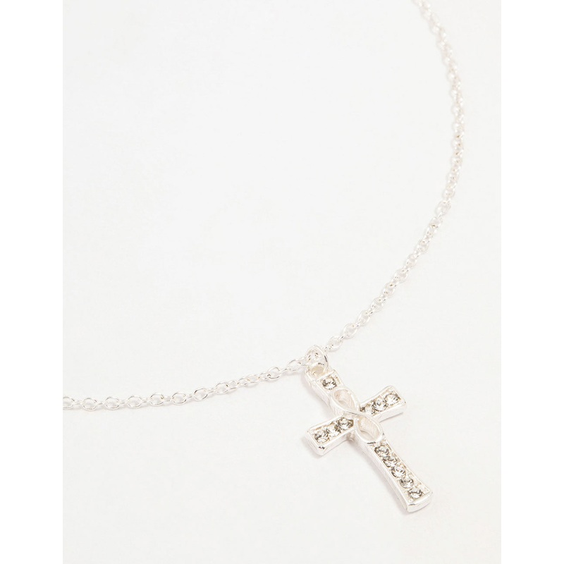 Silver Diamante Cross Pendant Necklace