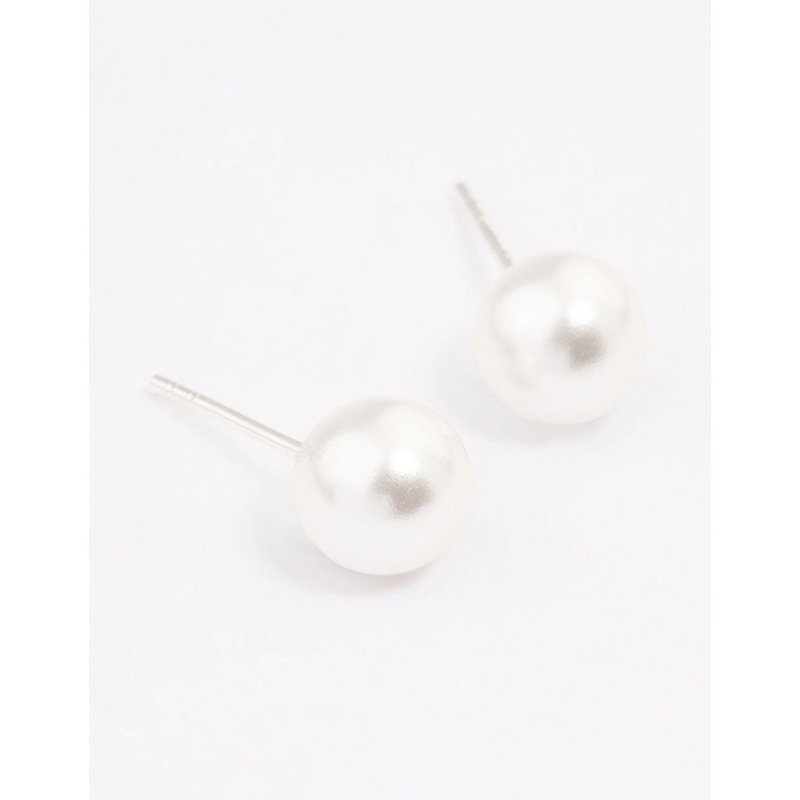 Sterling Silver Pearl Stud Earrings 8mm