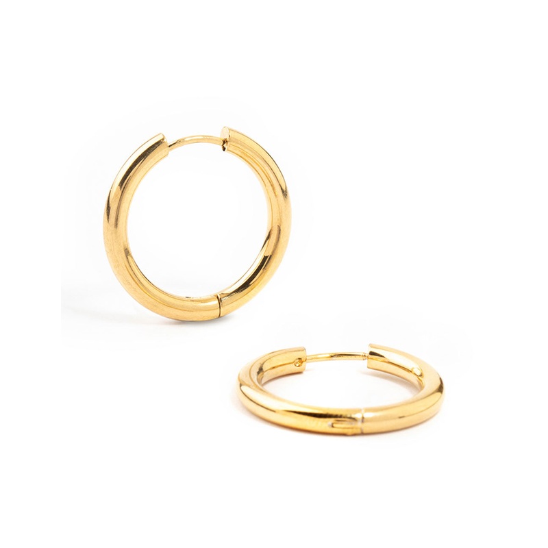Waterproof Gold Plated Stainless Steel Clicker Hoop Earrings 24 MM
