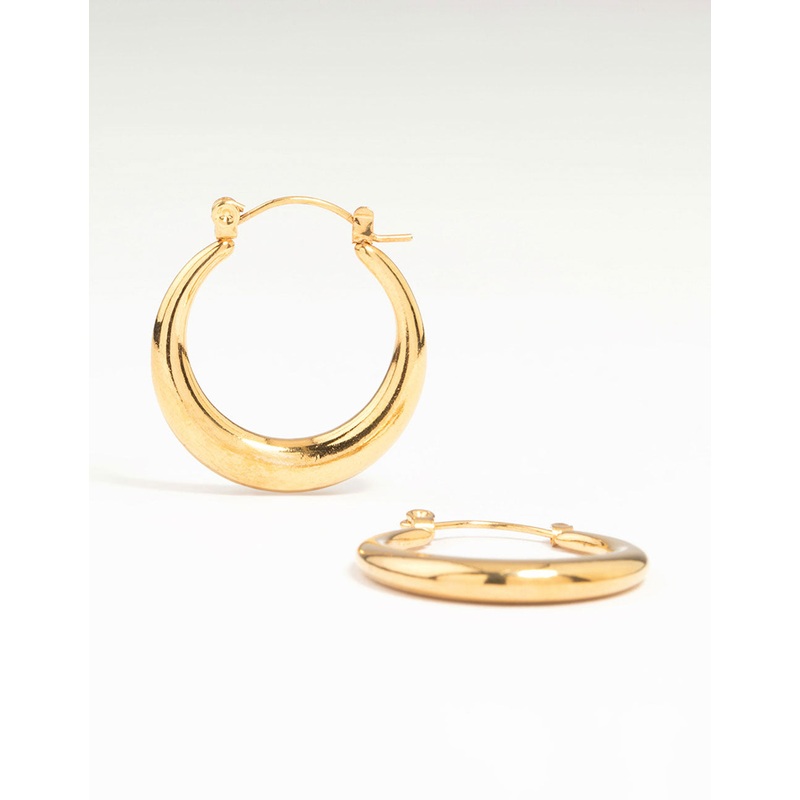 Waterproof Gold Plated Stainless Steel Crescent Hoop Earrings 18 MM