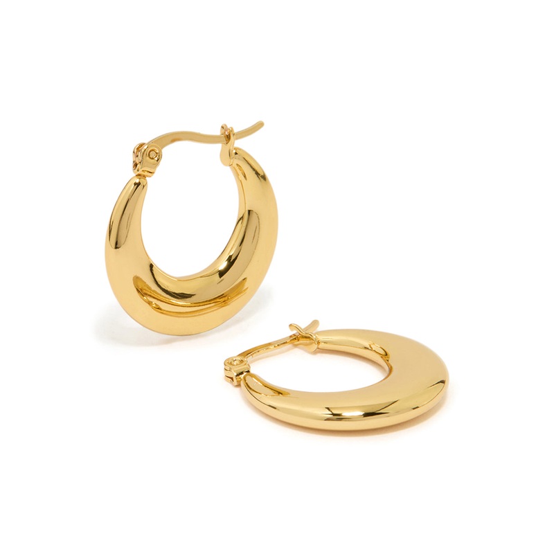Waterproof Gold Plated Stainless Steel Crescent Hoop Earrings