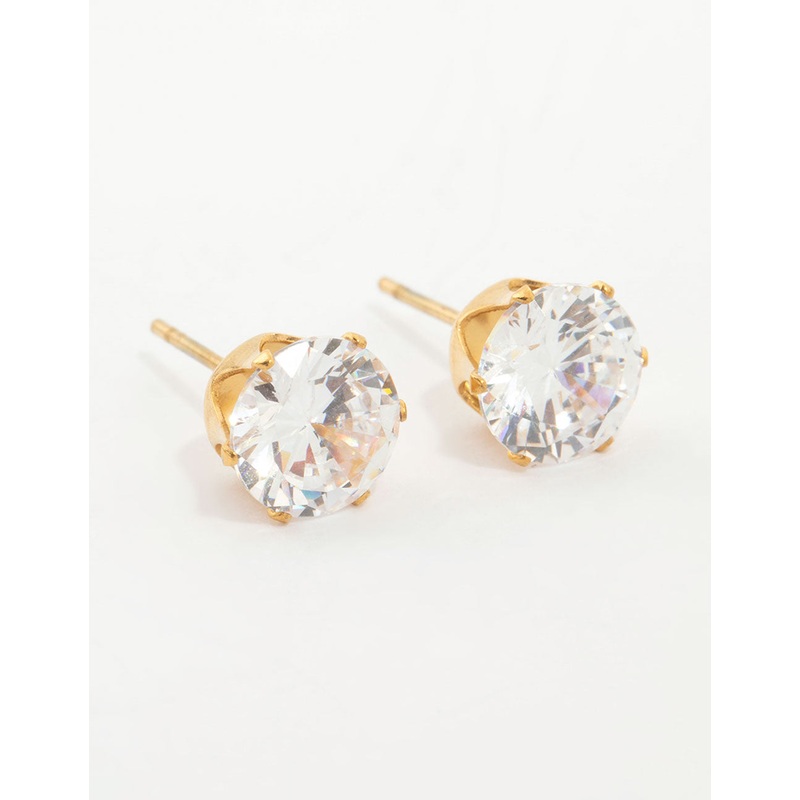Waterproof Gold Plated Stainless Steel Cubic Zirconia Stud Earrings